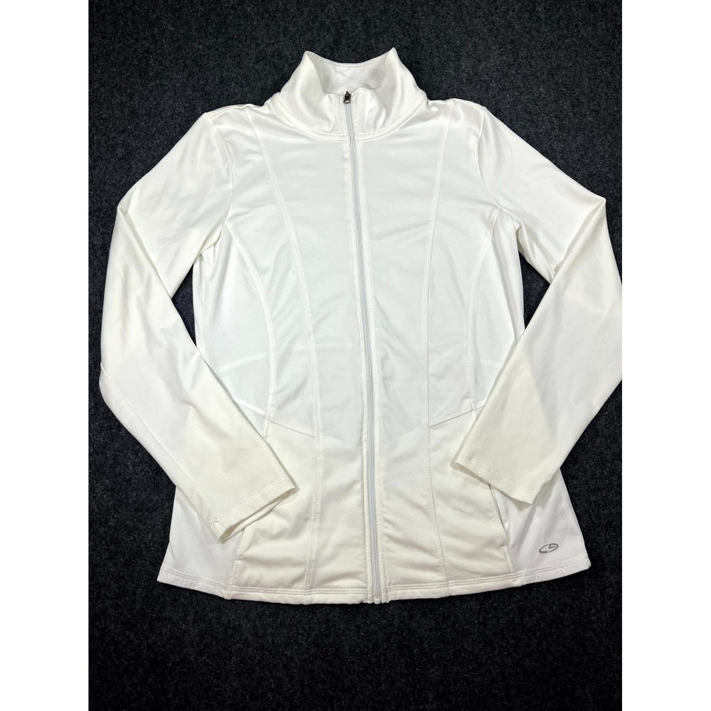 Champion Duo Dry Athletic Jacket Womens Small White Mock‎ Neck Full Zip Running